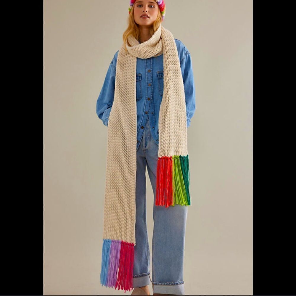 Anthropologie colorful ombré long fringe scarf NWT